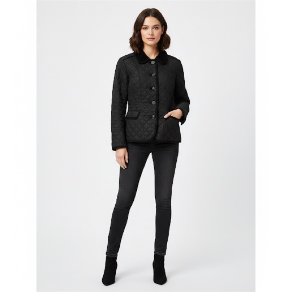Boden Quilted Jacket Black Corduroy Collar Lightweight US 8